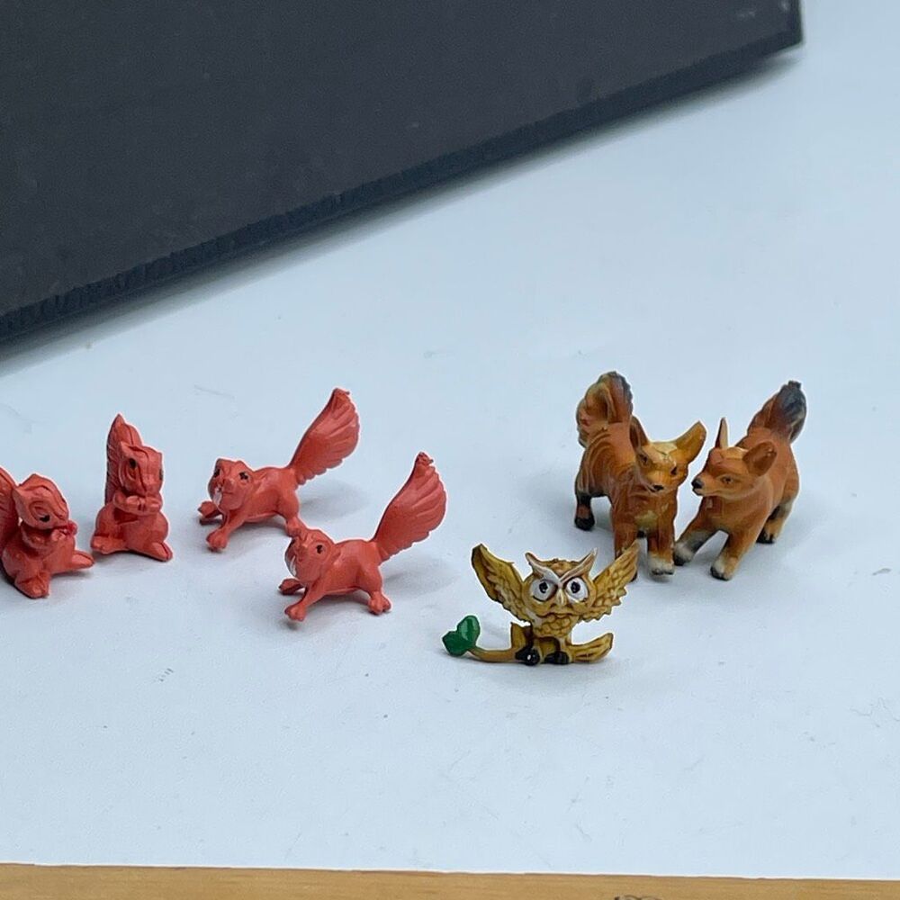 Vintage miniature Hong Kong foxes, owl & squirrels fairy garden train set.